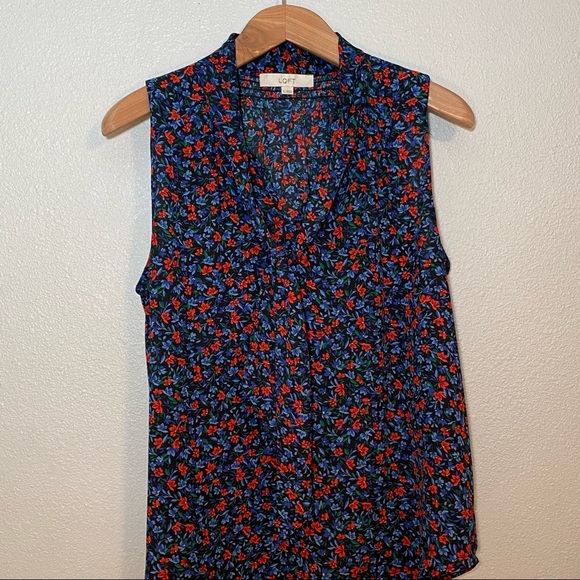 LOFT Floral Sleeveless Top - Blue and Red - Picture 7 of 15